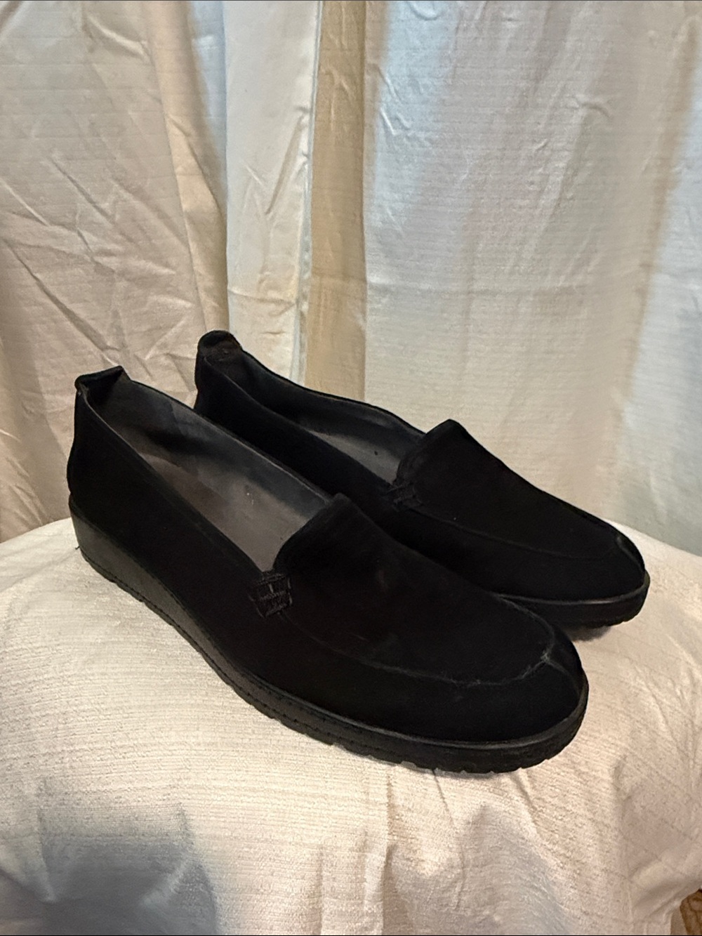 Stuart Weitzman Black Suede Slip-On Loafers